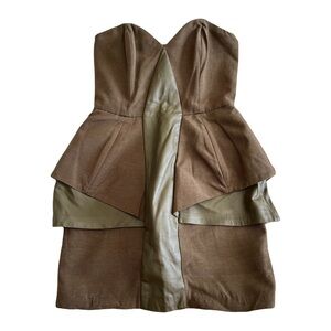 ASOS Black | New Brown Leather Sweetheart Bandeau Layered Mini Dress, Size 4